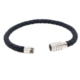 Blue Leather Bracelet with Steel Clasp- Medium 8.25 Inches